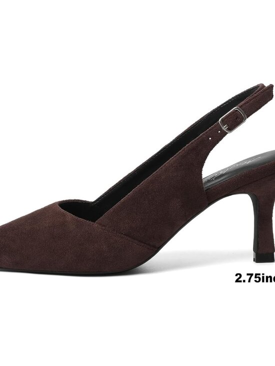 Espresso Brown Suede Slingbacks | Low Heel Elegance  Women\'s Dark Brown Suede Slingback Pointed Closed Toe Kitten Heels Pumps Shoes